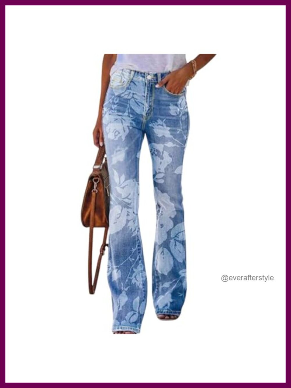 High Waisted Floral Stretch Bootcut Jeans Comfort Office Weekend